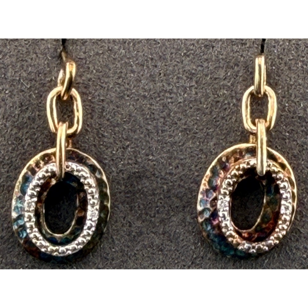 Vintage Earrings Hammered Sterling Silver Oval Drop Two Tone Modernist 1"